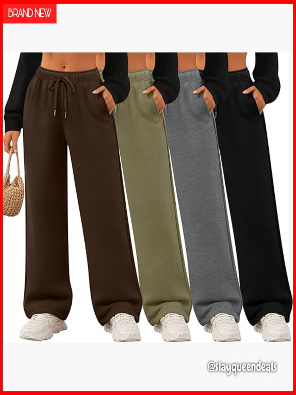 4pk Wide Leg Sweatpants Drawstring Lounge Joggers Elastic Waist Pockets